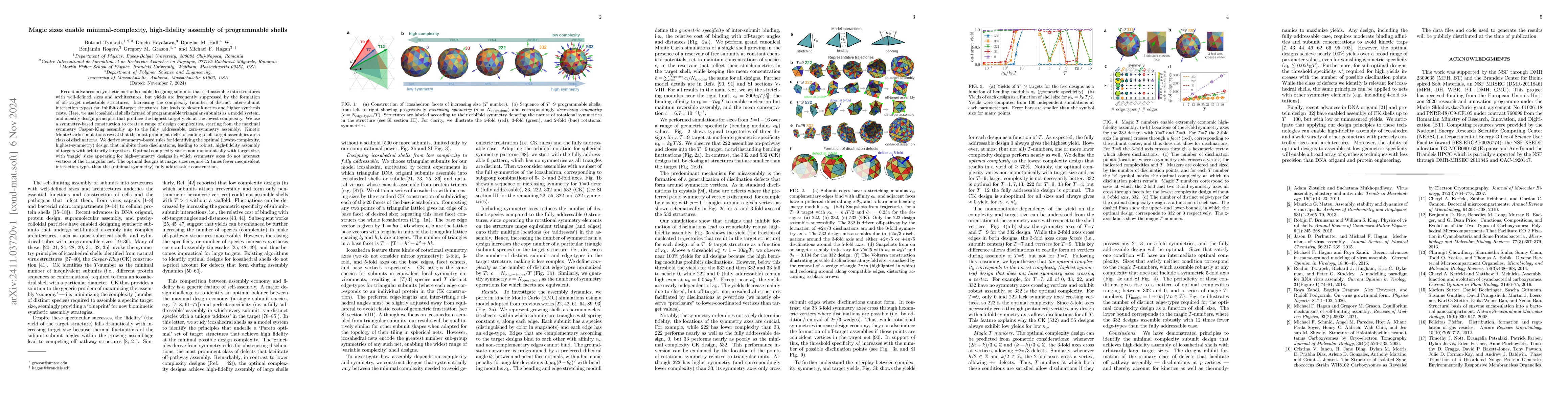 Thumbnail for Magic sizes enable minimal-complexity, high-fidelity assembly of
  programmable shells