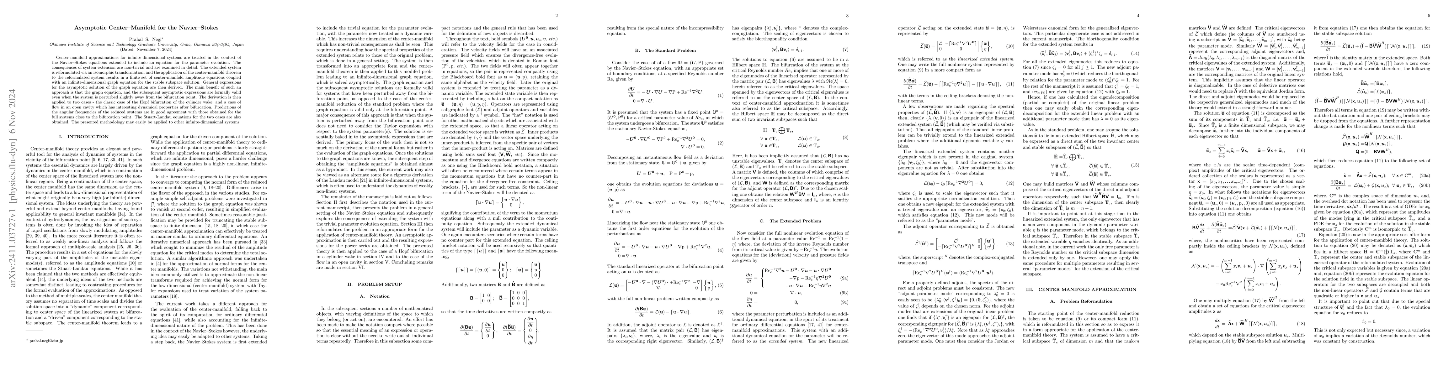 Thumbnail for Asymptotic Center--Manifold for the Navier--Stokes