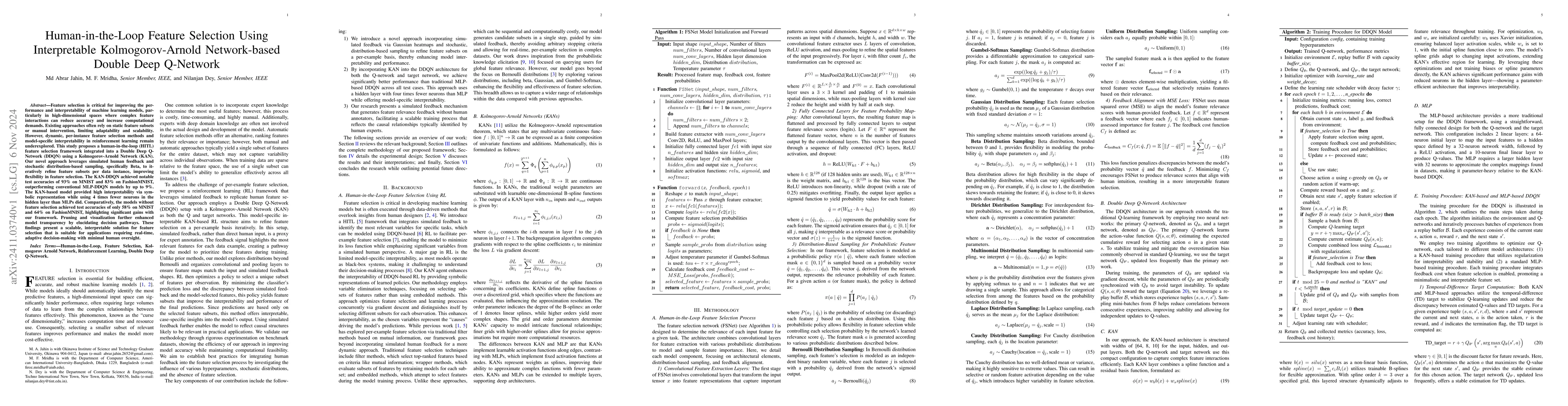Thumbnail for Human-in-the-Loop Feature Selection Using Interpretable
  Kolmogorov-Arnold Network-based Double Deep Q-Network