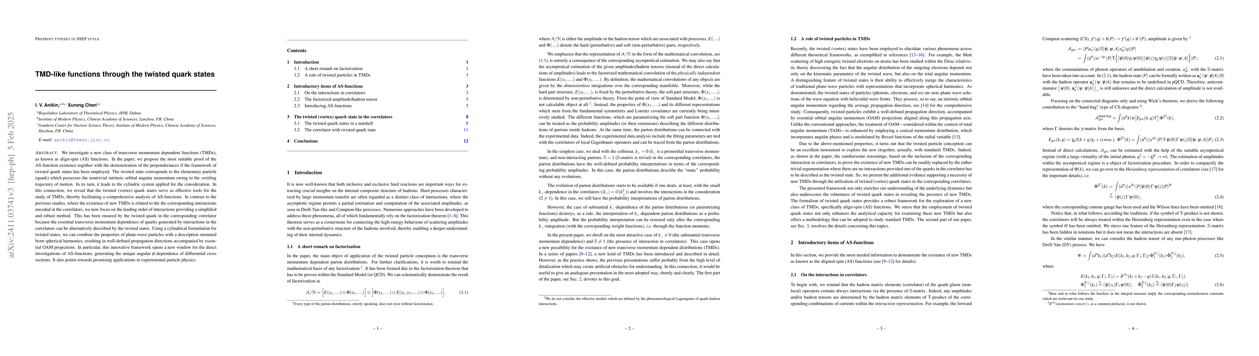 Thumbnail for TMD-like functions through the twisted quark states