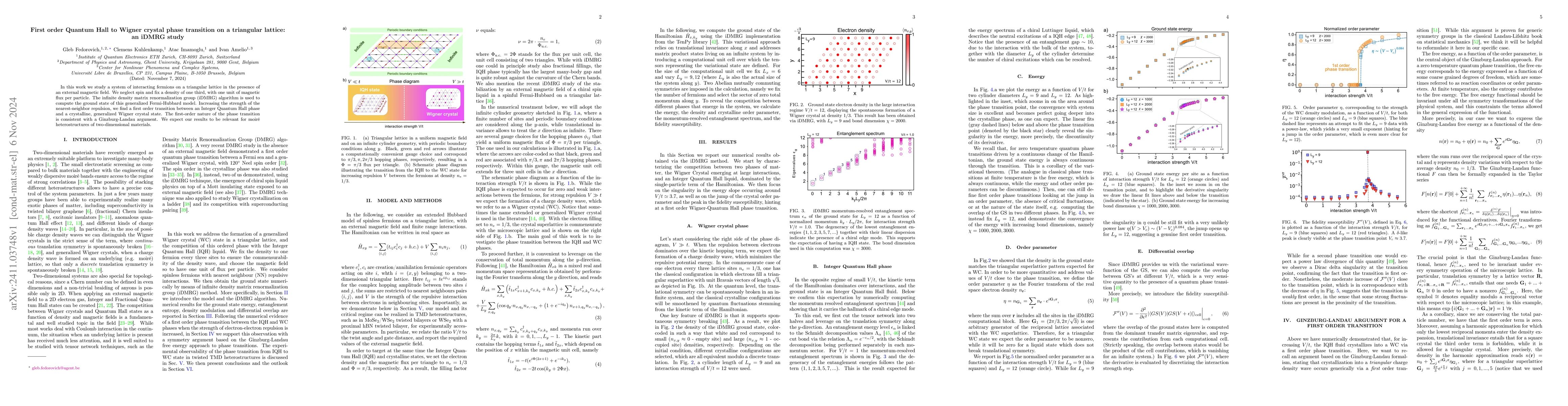 Thumbnail for First order Quantum Hall to Wigner crystal phase transition on a
  triangular lattice: an iDMRG study