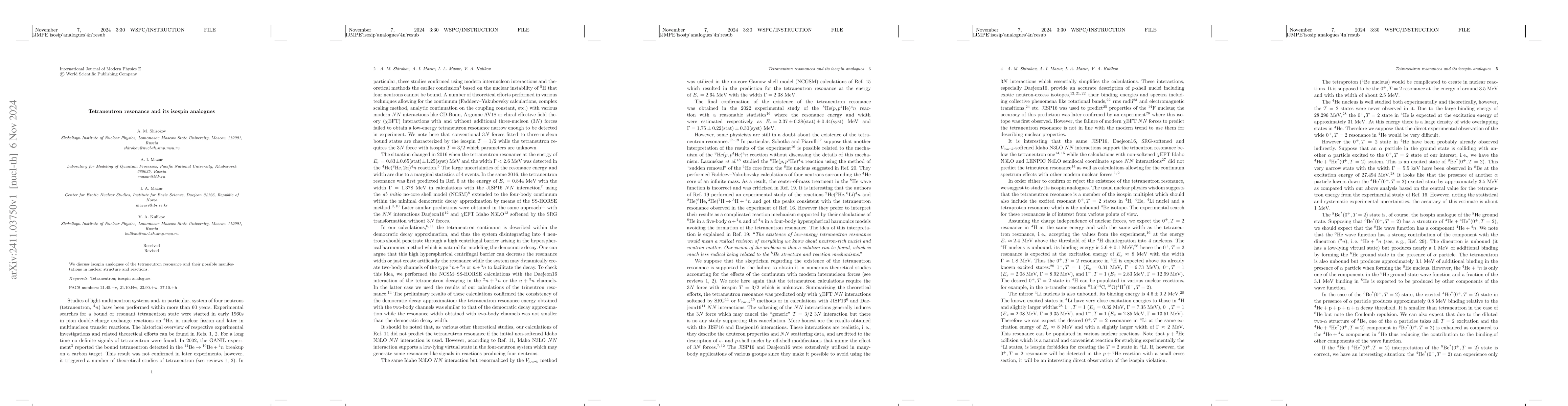 Thumbnail for Tetraneutron resonance and its isospin analogues