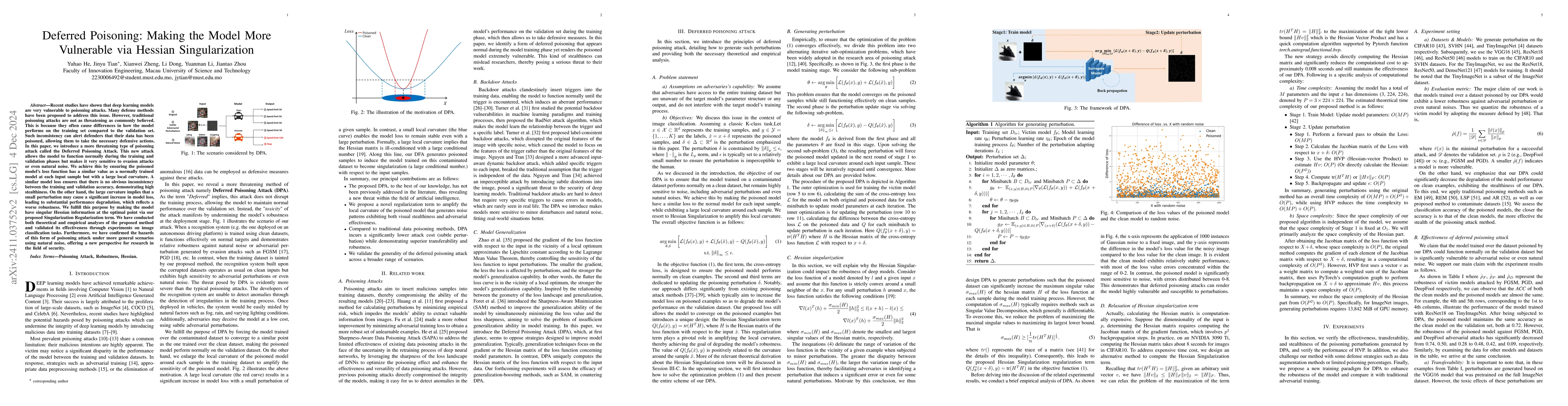 Thumbnail for Deferred Poisoning: Making the Model More Vulnerable via Hessian
  Singularization