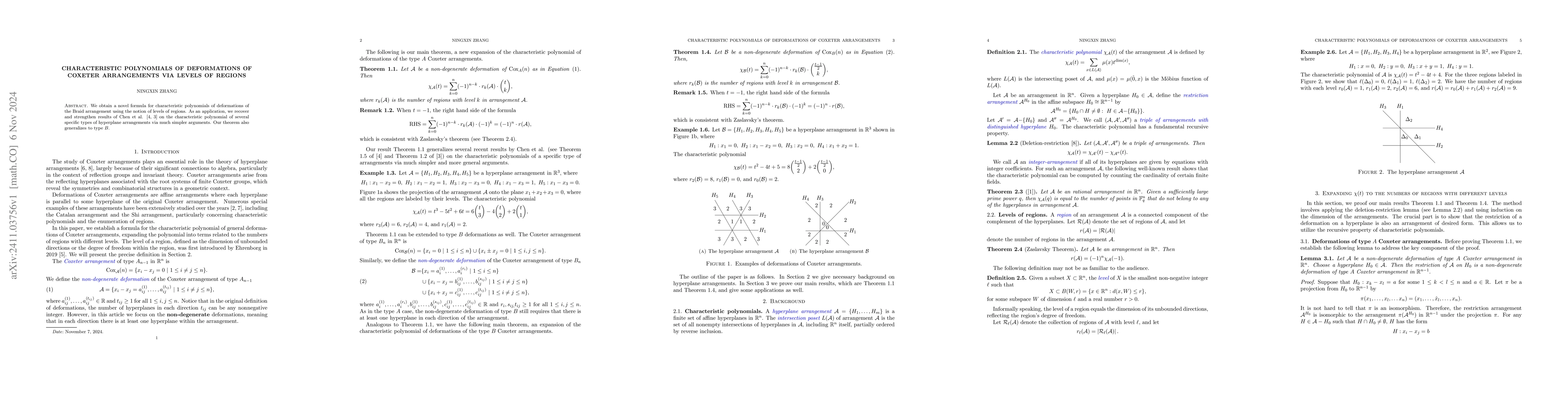 Thumbnail for Characteristic Polynomials of Deformations of Coxeter Arrangements via
  levels of regions