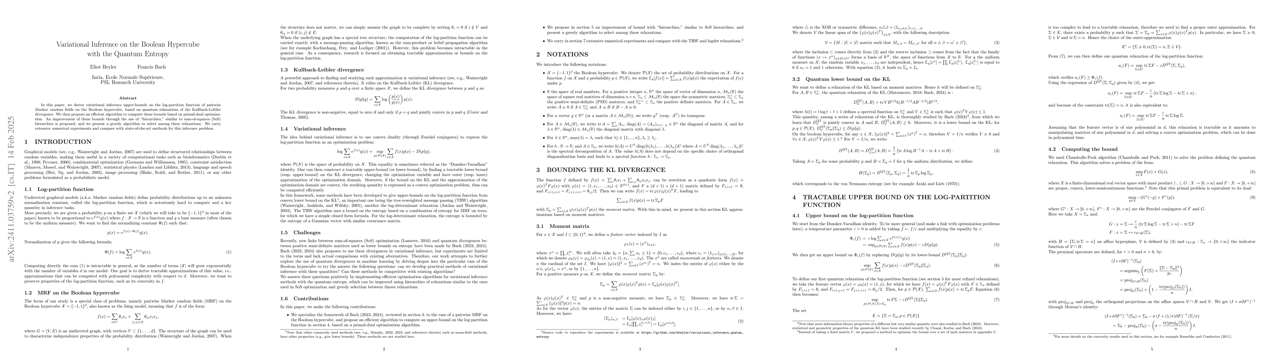 Thumbnail for Variational Inference on the Boolean Hypercube with the Quantum Entropy