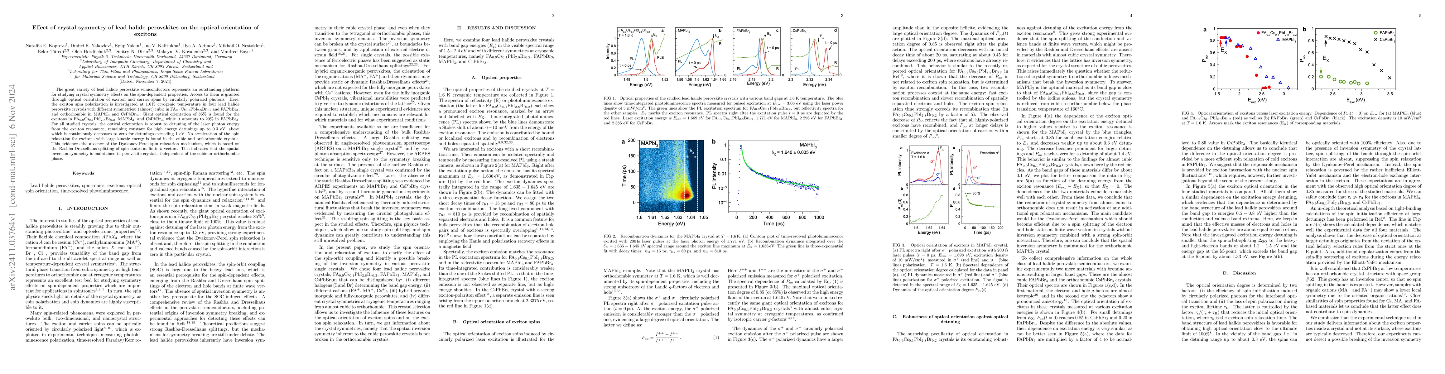 Thumbnail for Effect of crystal symmetry of lead halide perovskites on the optical
  orientation of excitons