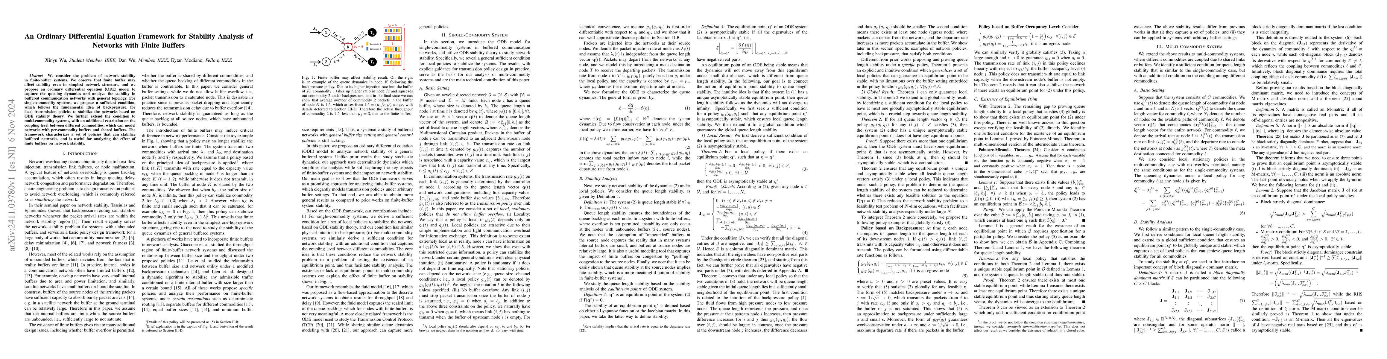 Thumbnail for An Ordinary Differential Equation Framework for Stability Analysis of
  Networks with Finite Buffers