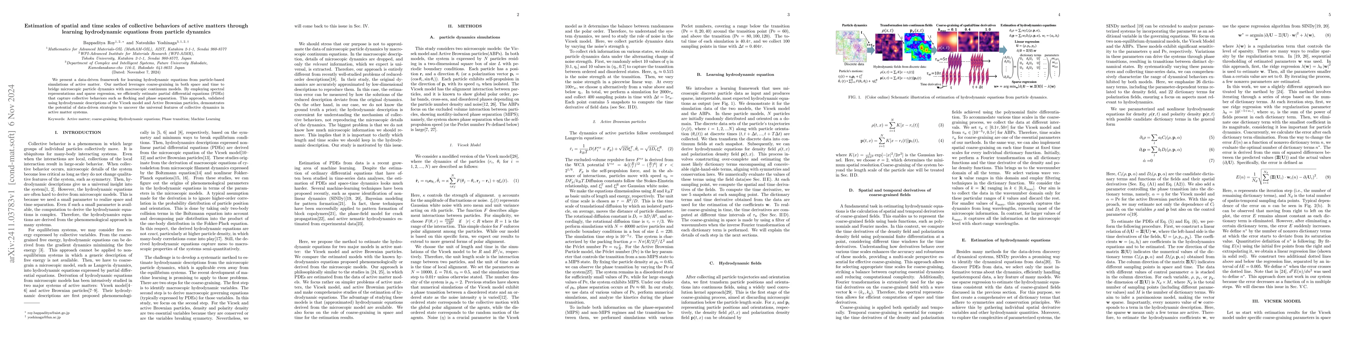 Thumbnail for Estimation of spatial and time scales of collective behaviors of active
  matters through learning hydrodynamic equations from particle dynamics