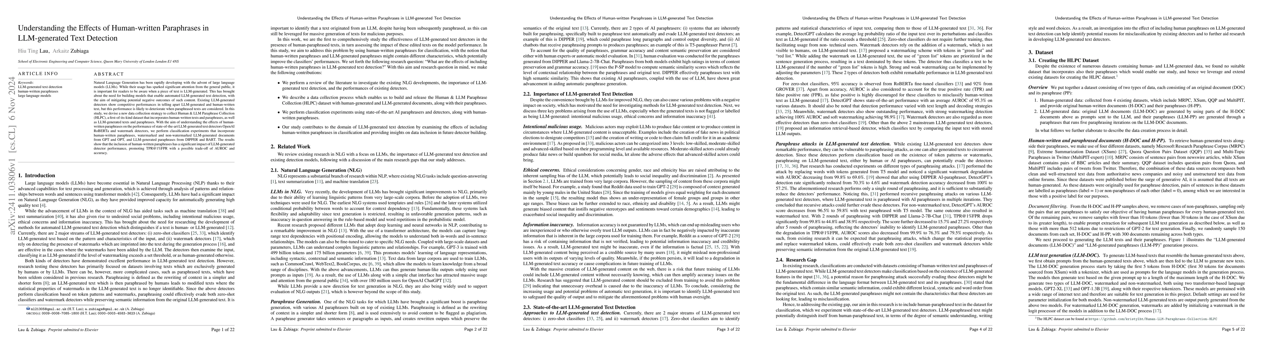 Thumbnail for Understanding the Effects of Human-written Paraphrases in LLM-generated
  Text Detection