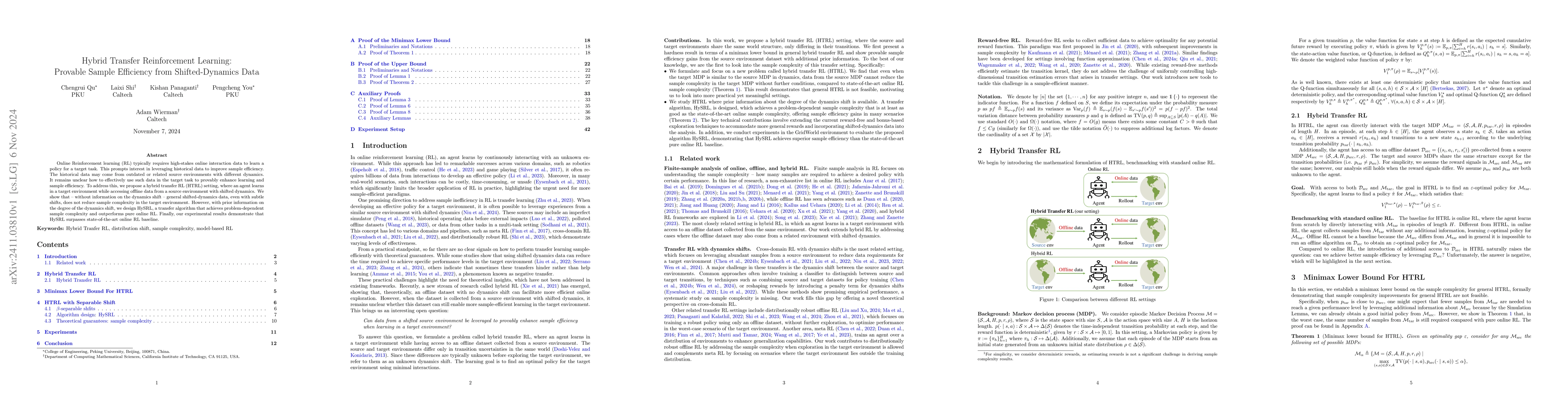 Thumbnail for Hybrid Transfer Reinforcement Learning: Provable Sample Efficiency from
  Shifted-Dynamics Data