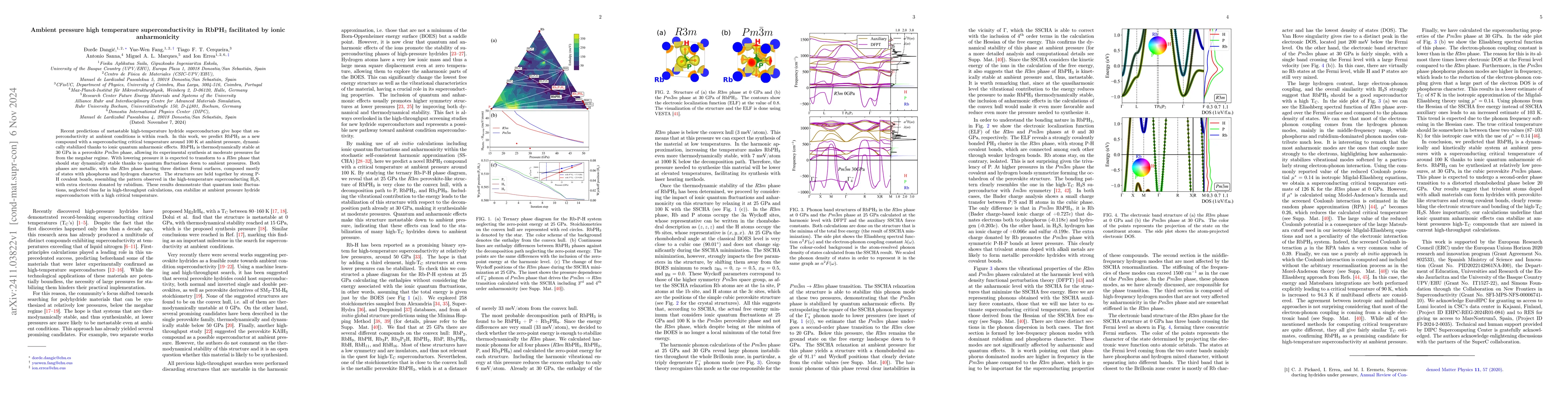 Thumbnail for Ambient pressure high temperature superconductivity in RbPH$_3$
  facilitated by ionic anharmonicity