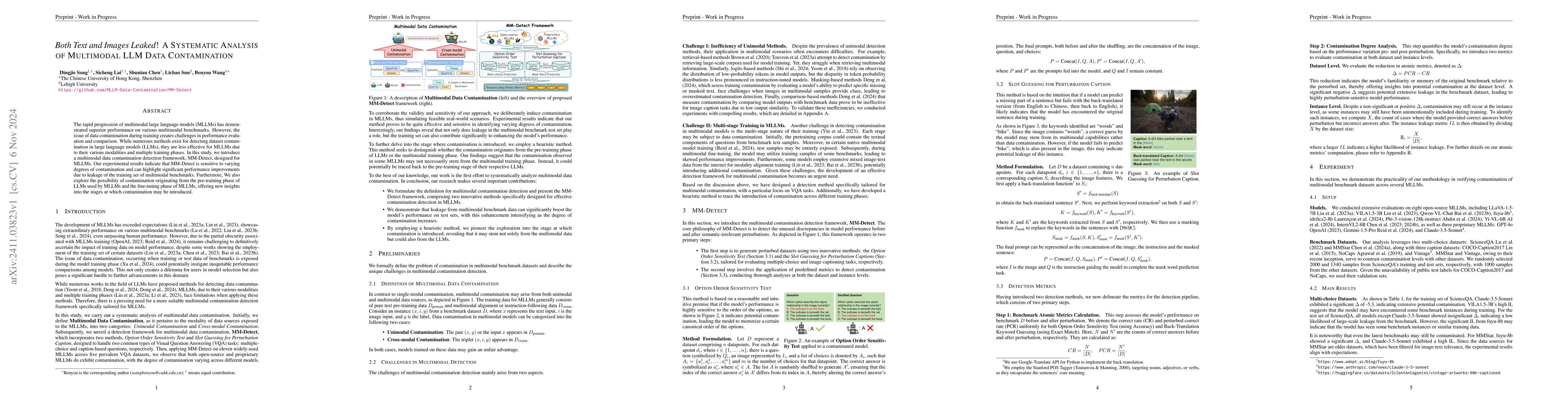Thumbnail for Both Text and Images Leaked! A Systematic Analysis of Multimodal LLM
  Data Contamination