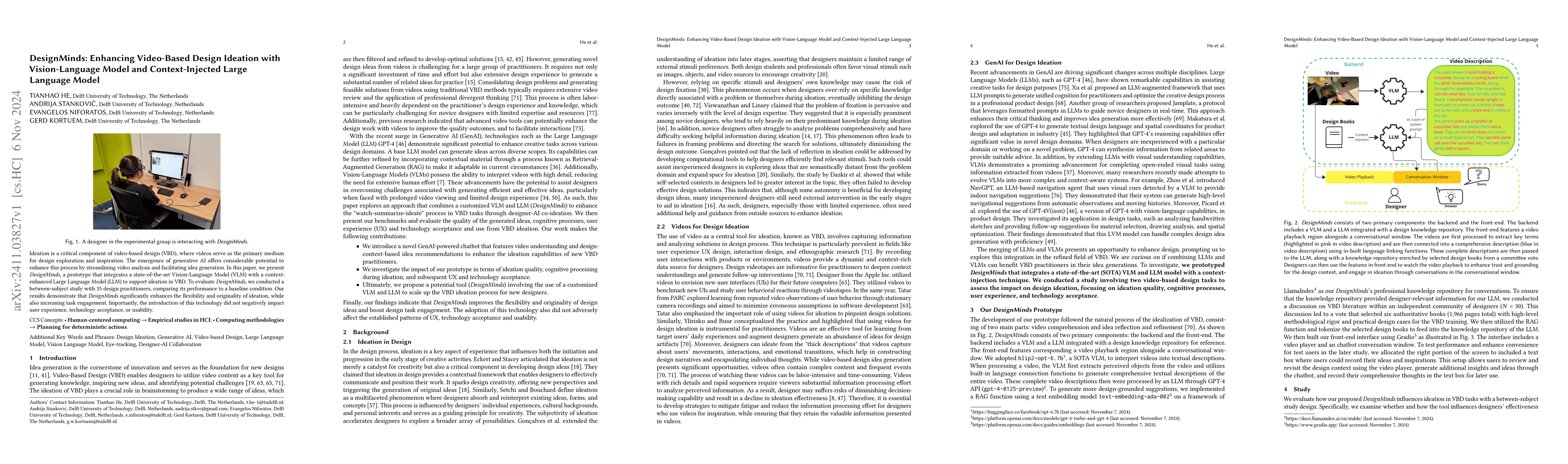 Thumbnail for DesignMinds: Enhancing Video-Based Design Ideation with Vision-Language
  Model and Context-Injected Large Language Model