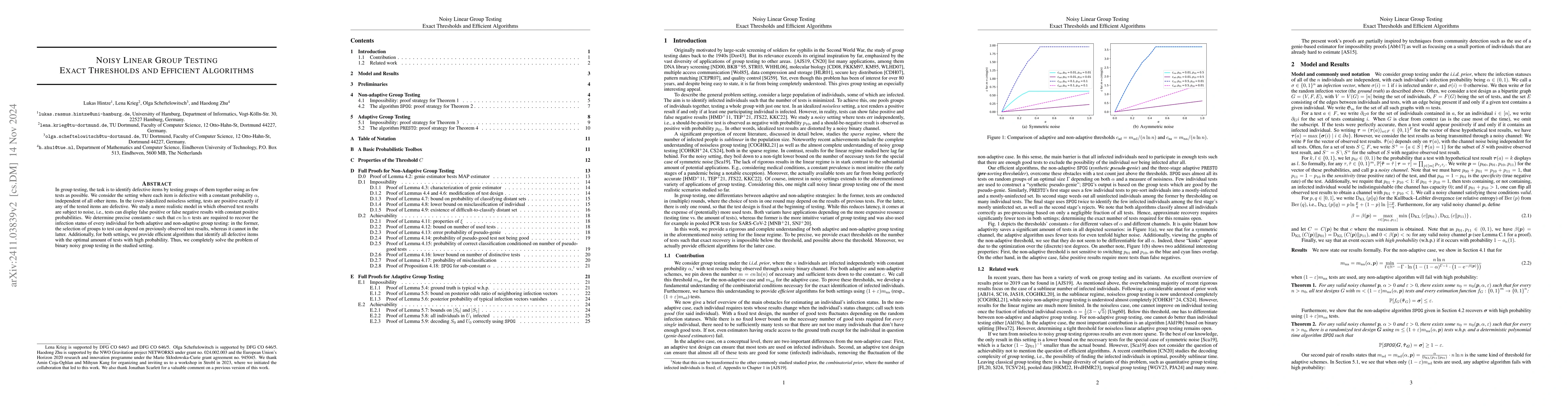Thumbnail for Noisy Linear Group Testing: Exact Thresholds and Efficient Algorithms
