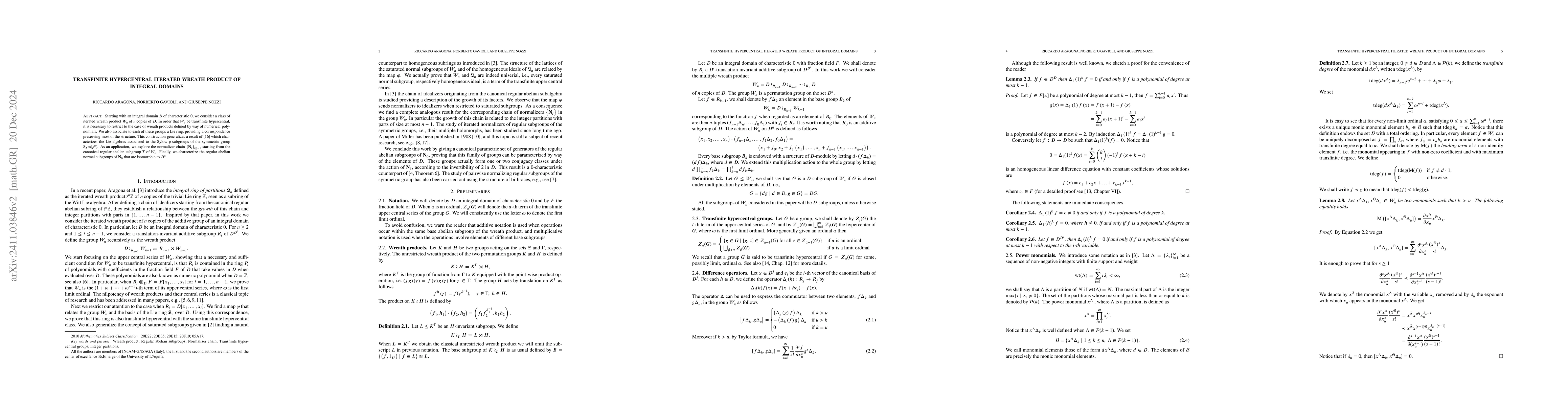 Thumbnail for Transfinite hypercentral iterated wreath product and a chain of
  normalizers