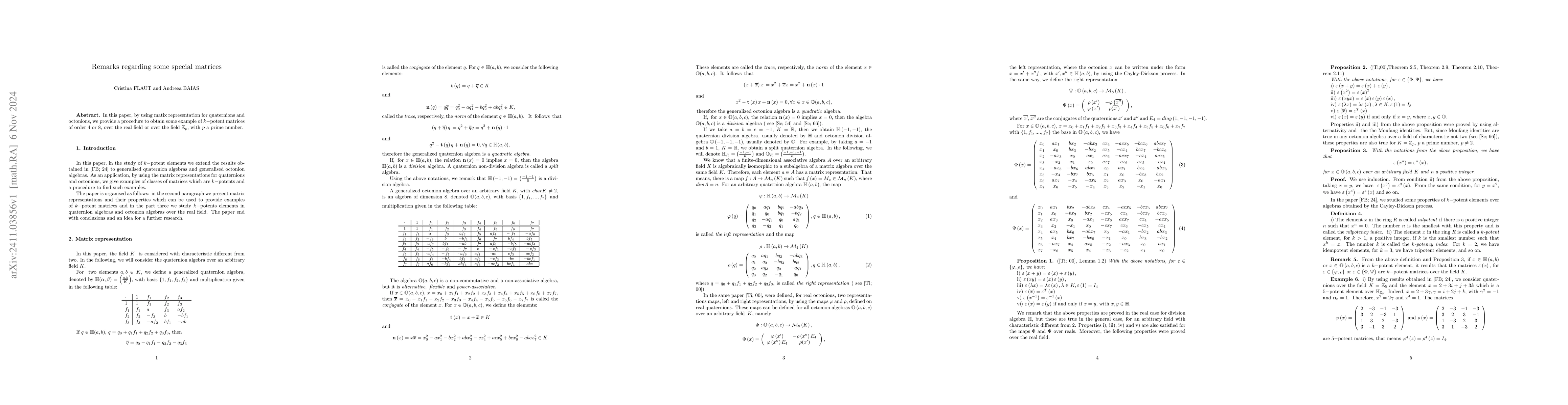 Thumbnail for Remarks regarding some special matrices