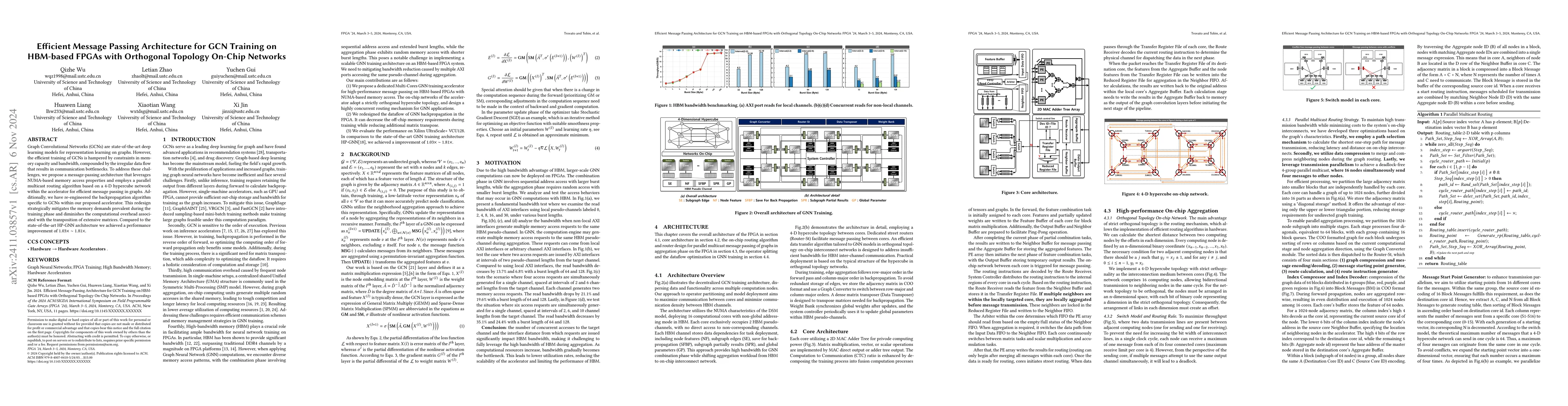 Thumbnail for Efficient Message Passing Architecture for GCN Training on HBM-based
  FPGAs with Orthogonal Topology On-Chip Networks
