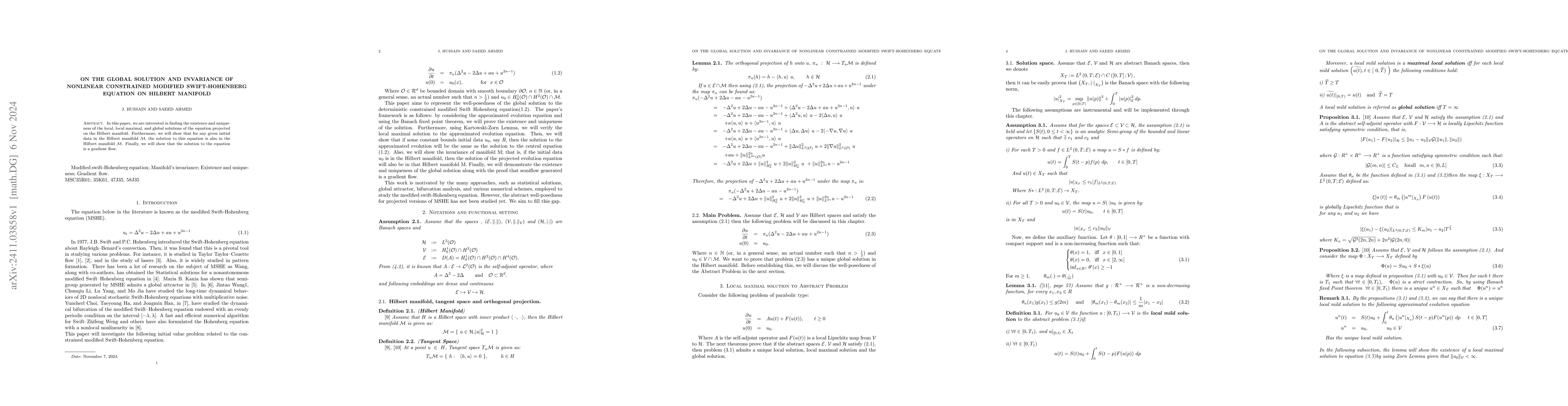 Thumbnail for On the Global Solution and Invariance of nonlinear Constrained Modified
  Swift-Hohenberg Equation on Hilbert Manifold