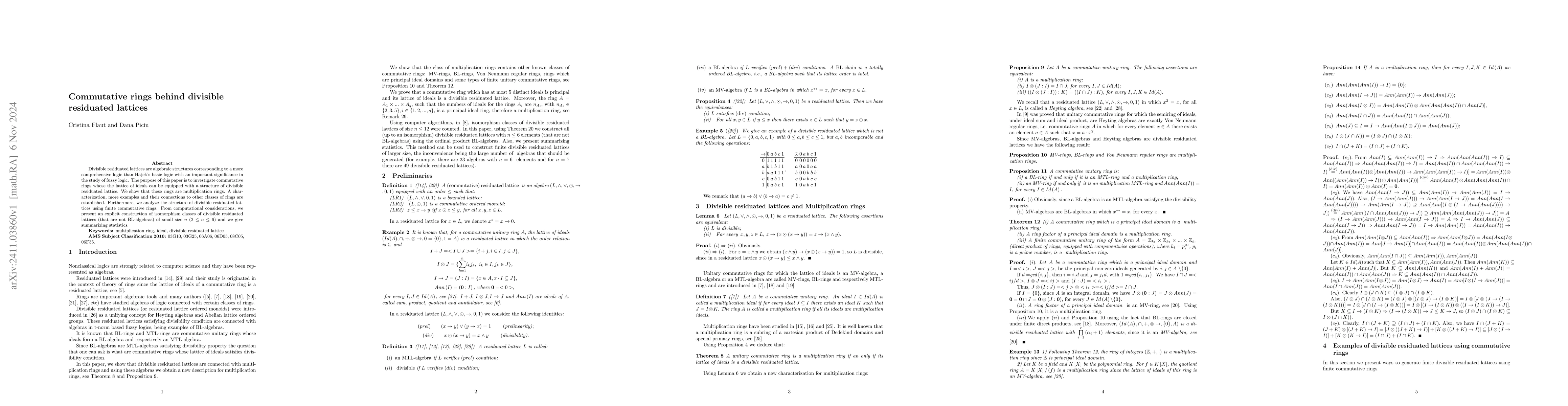 Thumbnail for Commutative rings behind divisible residuated lattices