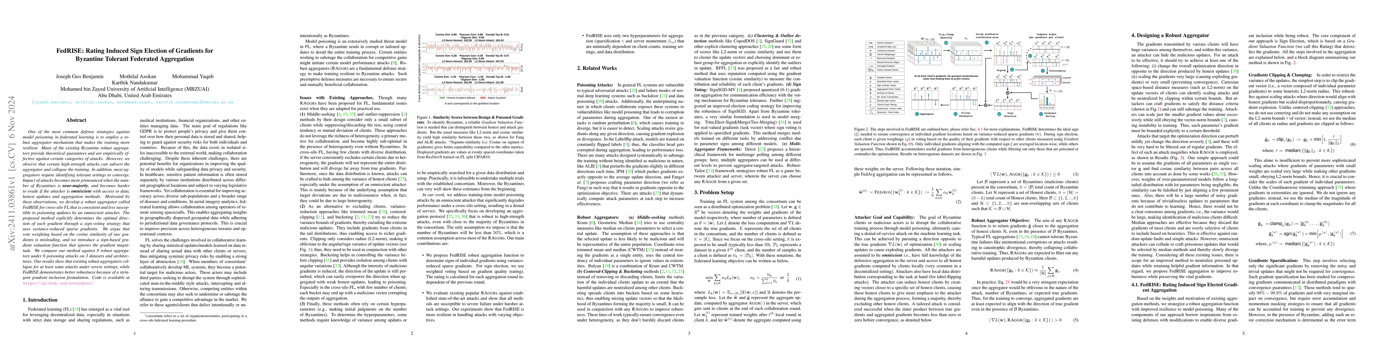 Thumbnail for FedRISE: Rating Induced Sign Election of Gradients for Byzantine
  Tolerant Federated Aggregation