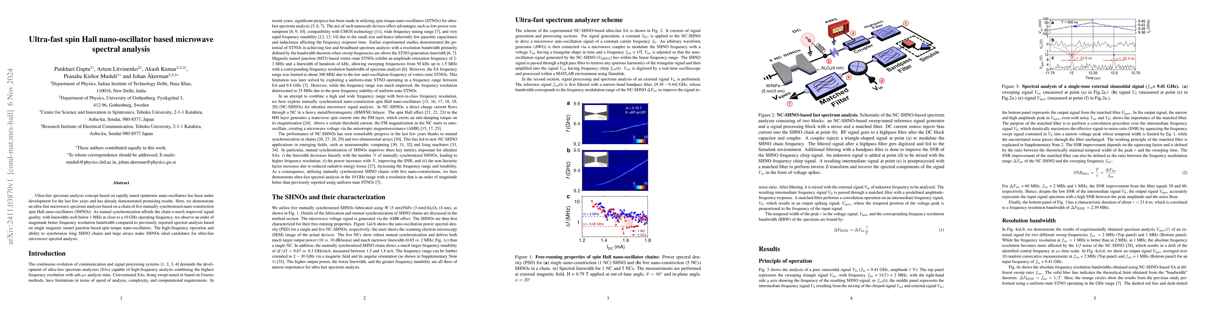Thumbnail for Ultra-fast spin Hall nano-oscillator based microwave spectral analysis