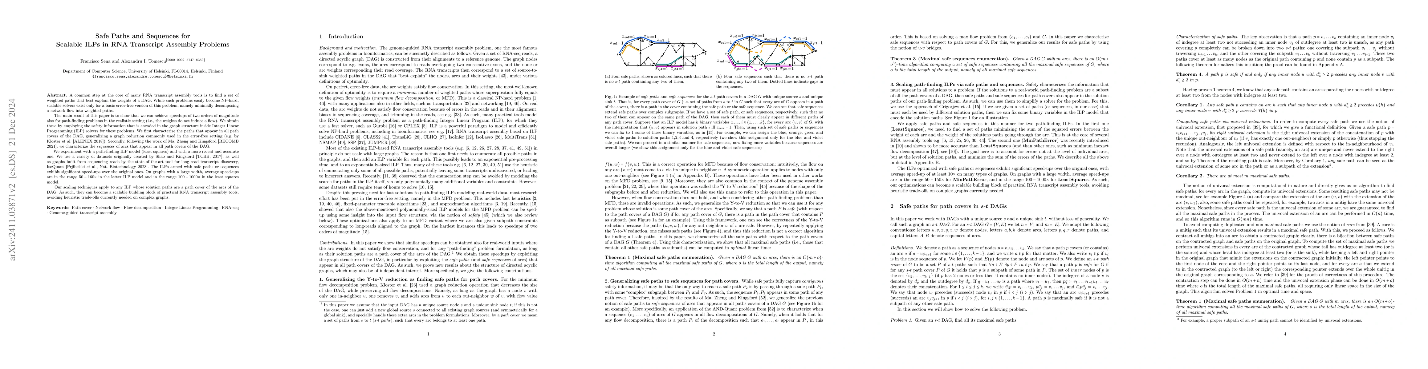 Thumbnail for Safe Paths and Sequences for Scalable ILPs in RNA Transcript Assembly
  Problems