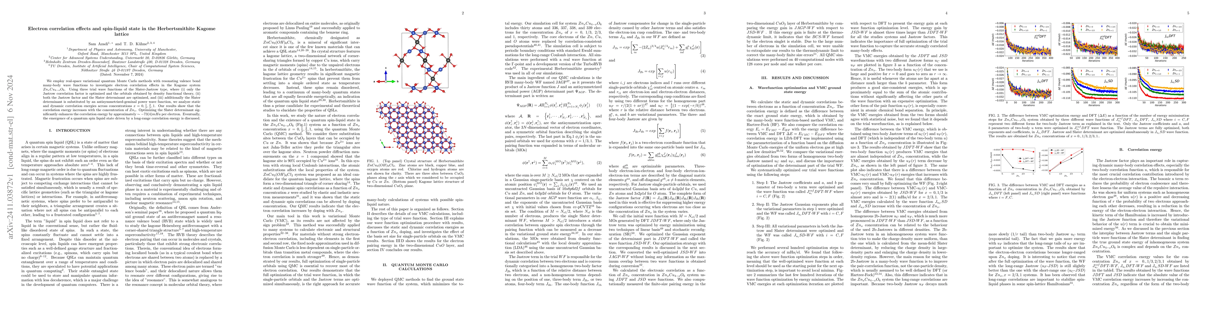 Thumbnail for Electron correlation effects and spin-liquid state in the
  Herbertsmithite Kagome lattice