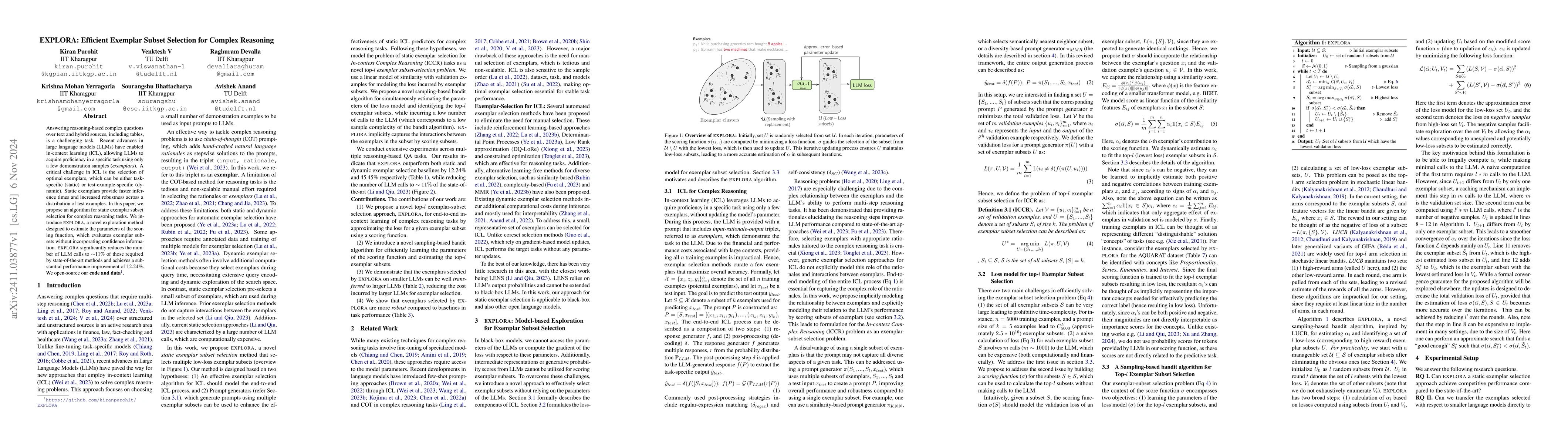 Thumbnail for EXPLORA: Efficient Exemplar Subset Selection for Complex Reasoning