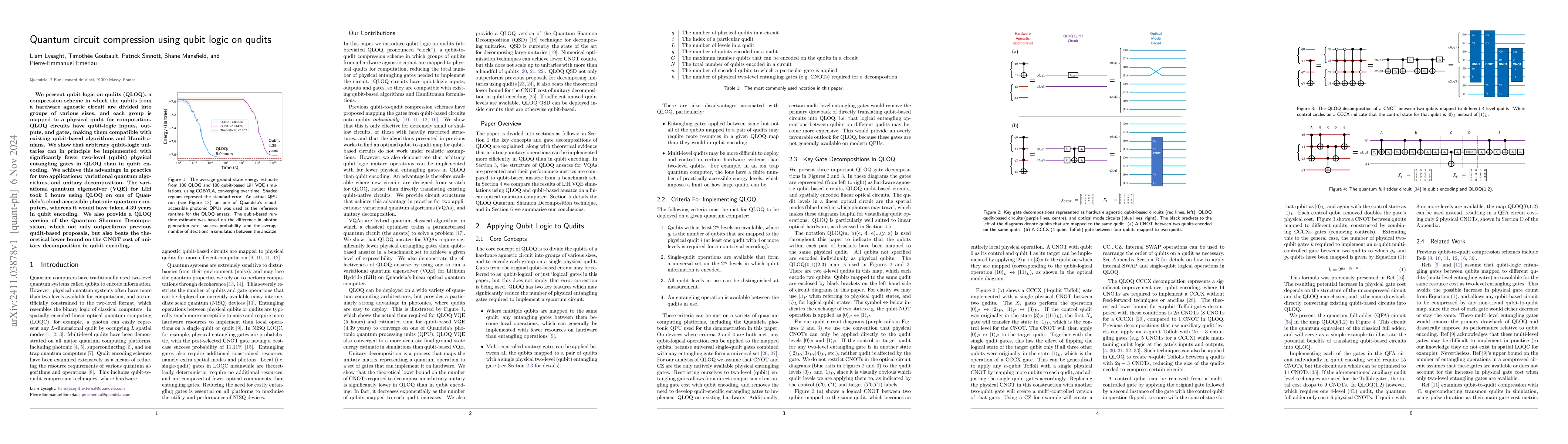 Thumbnail for Quantum circuit compression using qubit logic on qudits