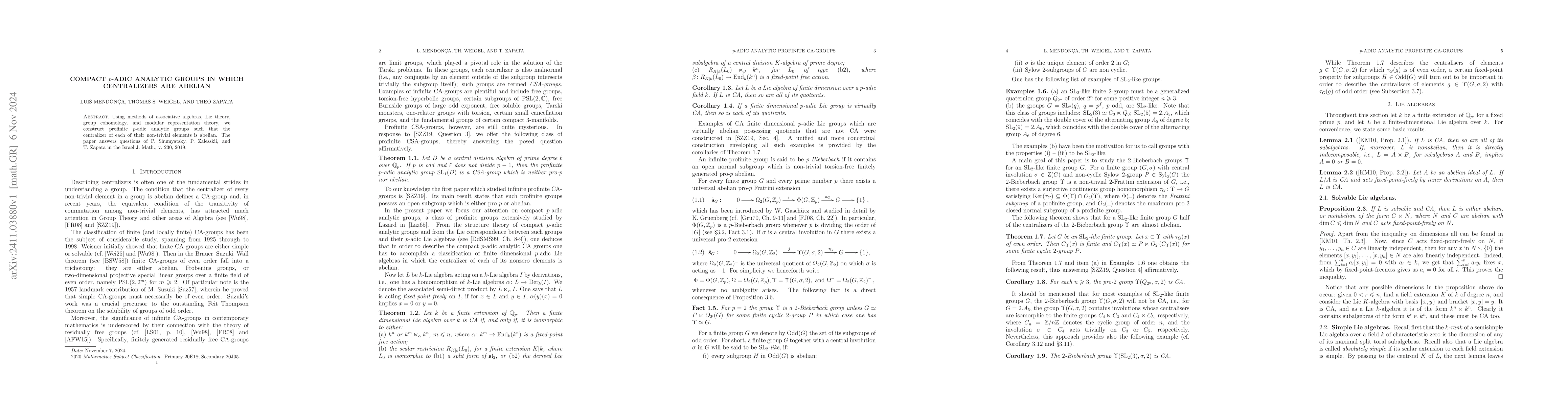 Thumbnail for Compact $p$-adic analytic groups in which centralizers are abelian