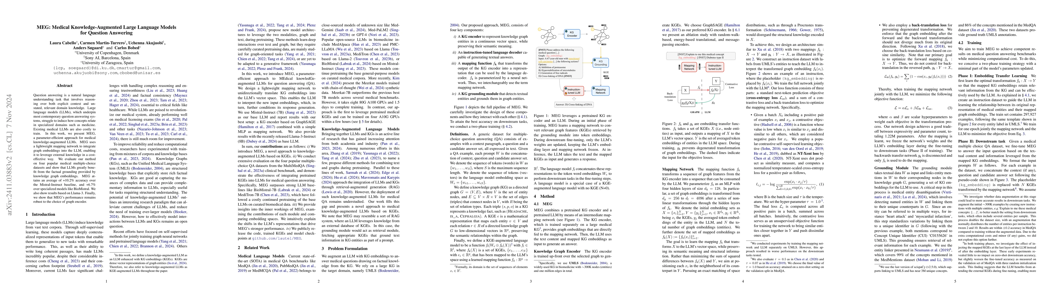 Thumbnail for MEG: Medical Knowledge-Augmented Large Language Models for Question
  Answering
