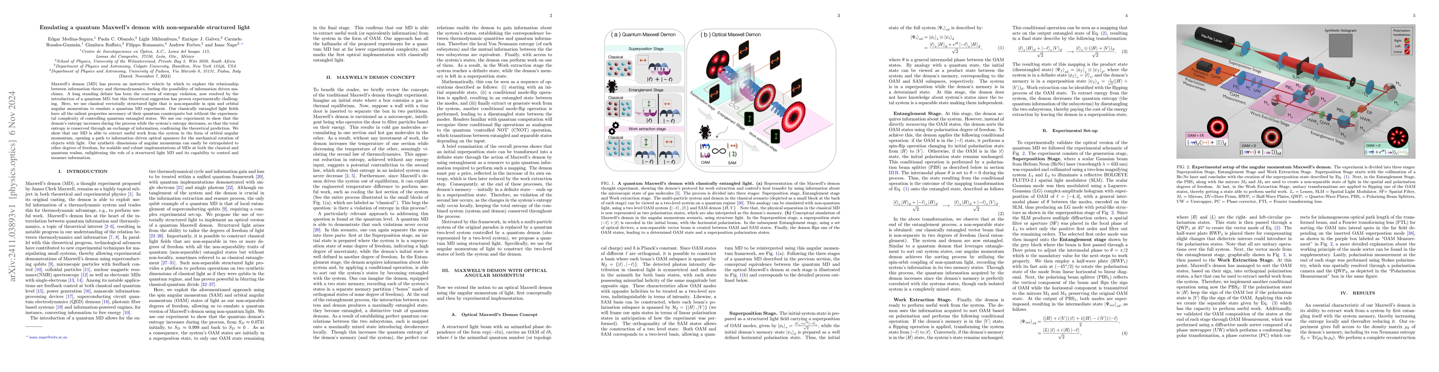 Thumbnail for Emulating a quantum Maxwell's demon with non-separable structured light