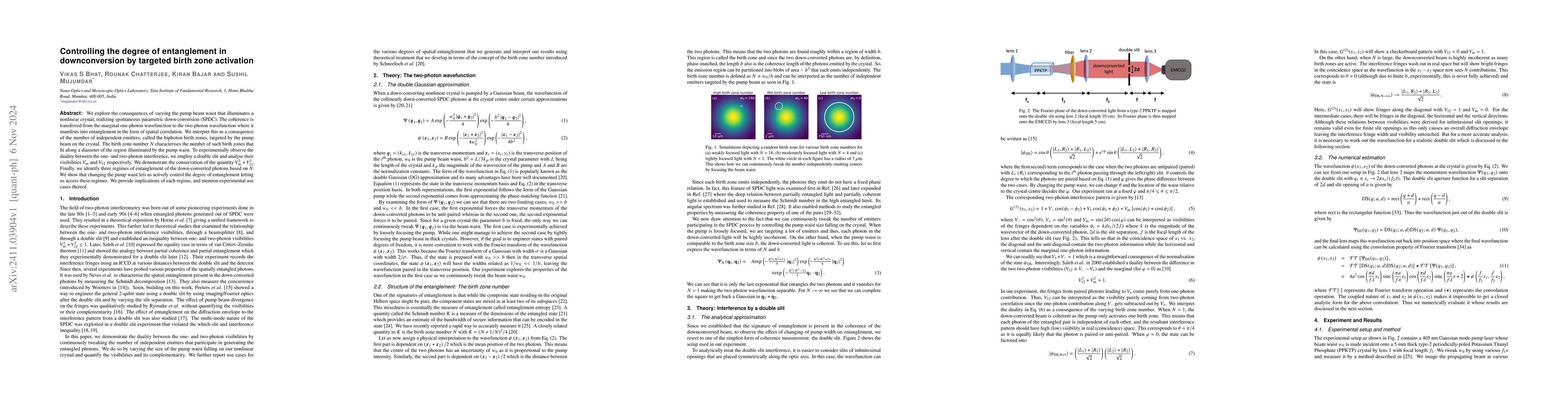 Thumbnail for Controlling the degree of entanglement in downconversion by targeted
  birth zone activation