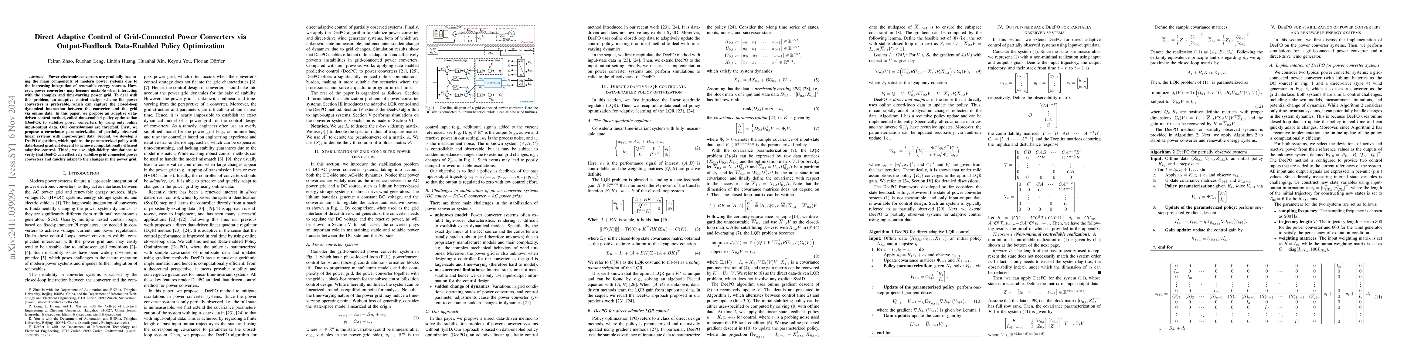 Thumbnail for Direct Adaptive Control of Grid-Connected Power Converters via
  Output-Feedback Data-Enabled Policy Optimization