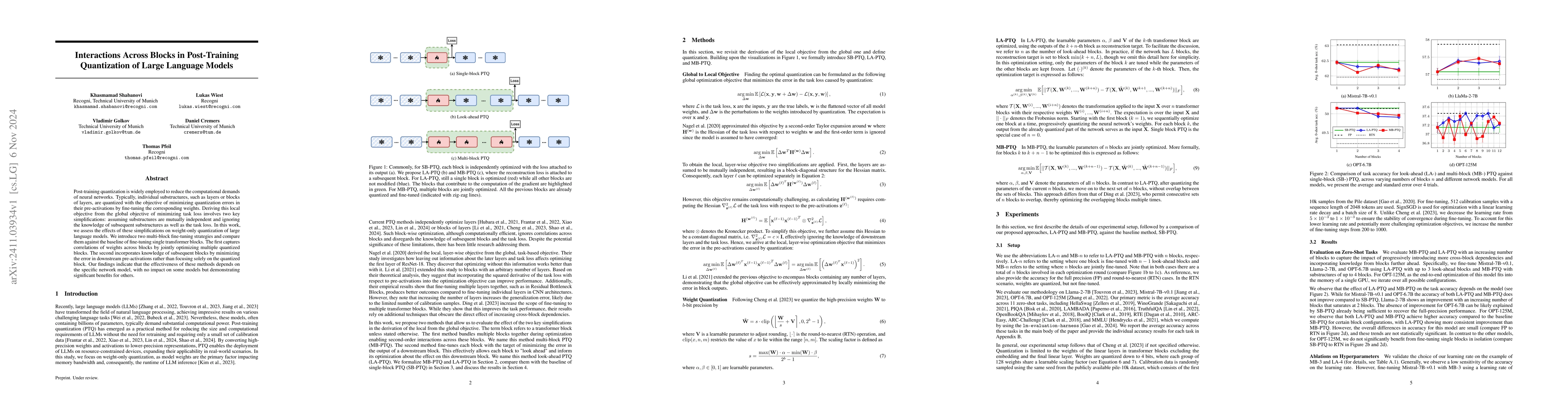 Thumbnail for Interactions Across Blocks in Post-Training Quantization of Large
  Language Models