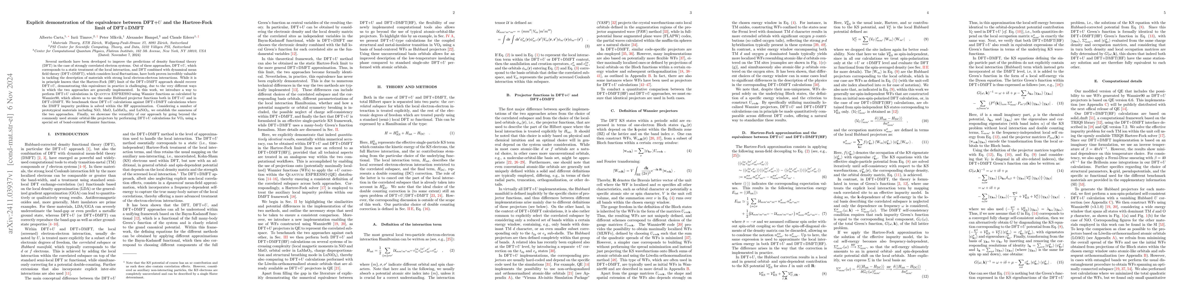 Thumbnail for Explicit demonstration of the equivalence between DFT+U and the
  Hartree-Fock limit of DFT+DMFT
