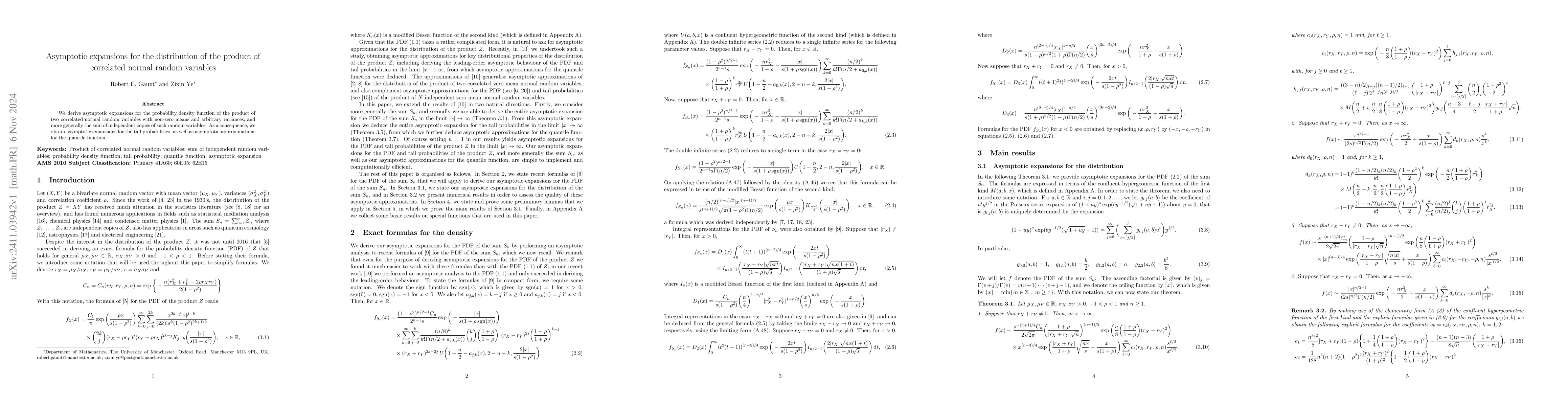 Thumbnail for Asymptotic expansions for the distribution of the product of correlated
  normal random variables