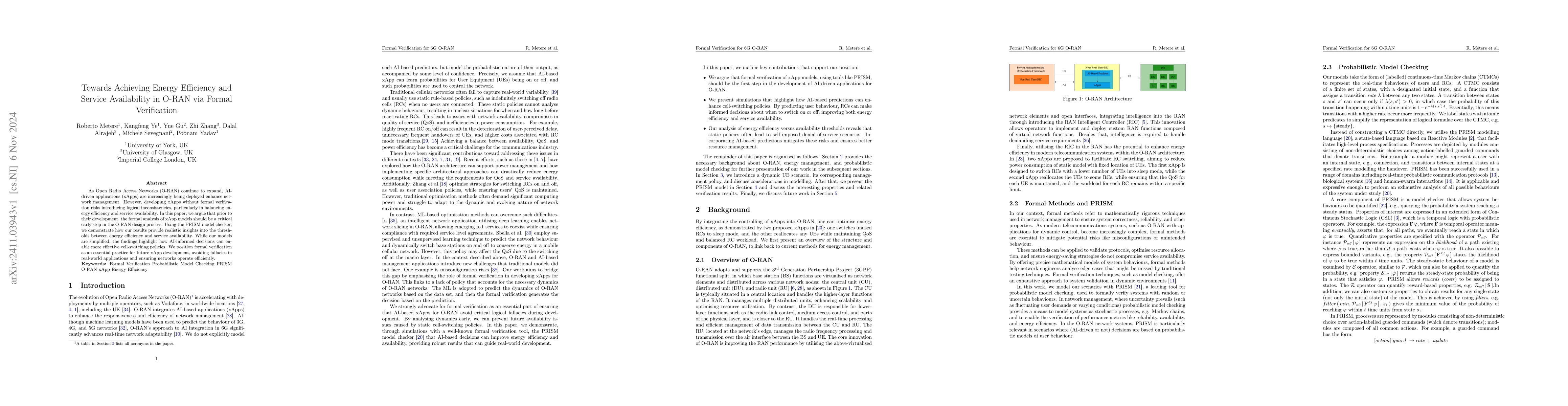 Thumbnail for Towards Achieving Energy Efficiency and Service Availability in O-RAN
  via Formal Verification