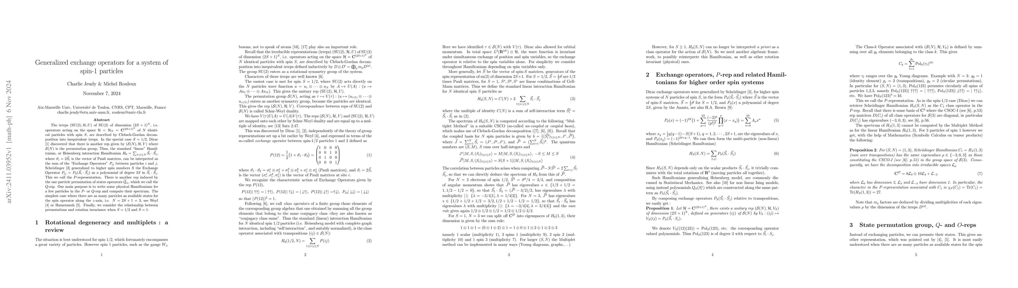 Thumbnail for Generalized exchange operators for a system of spin-1 particles