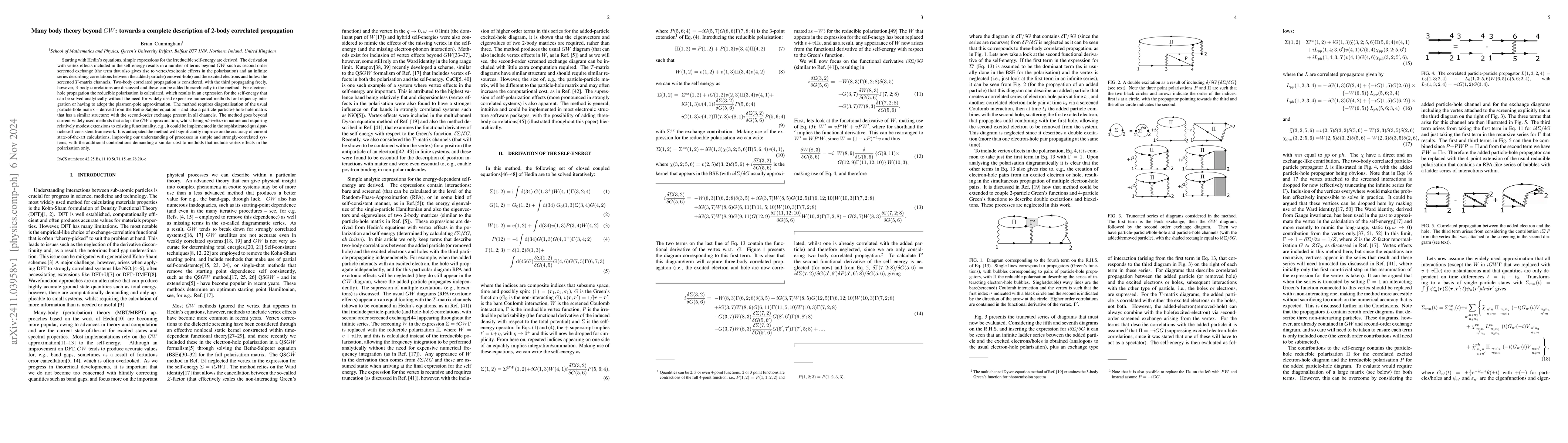Thumbnail for Many body theory beyond GW : towards a complete description of 2-body
  correlated propagation