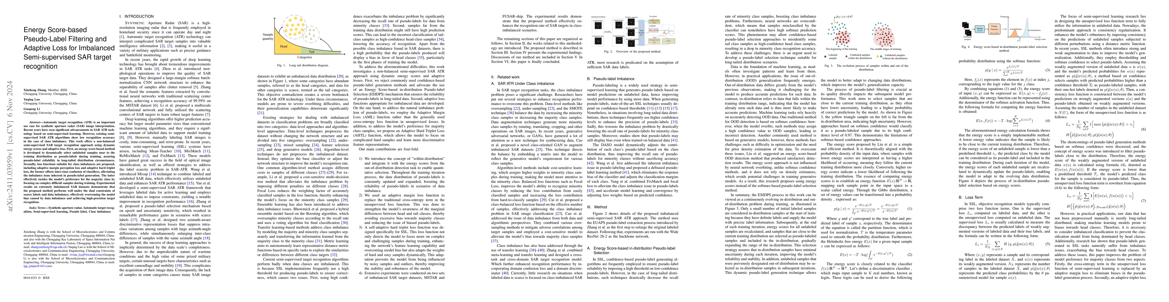 Thumbnail for Energy Score-based Pseudo-Label Filtering and Adaptive Loss for
  Imbalanced Semi-supervised SAR target recognition