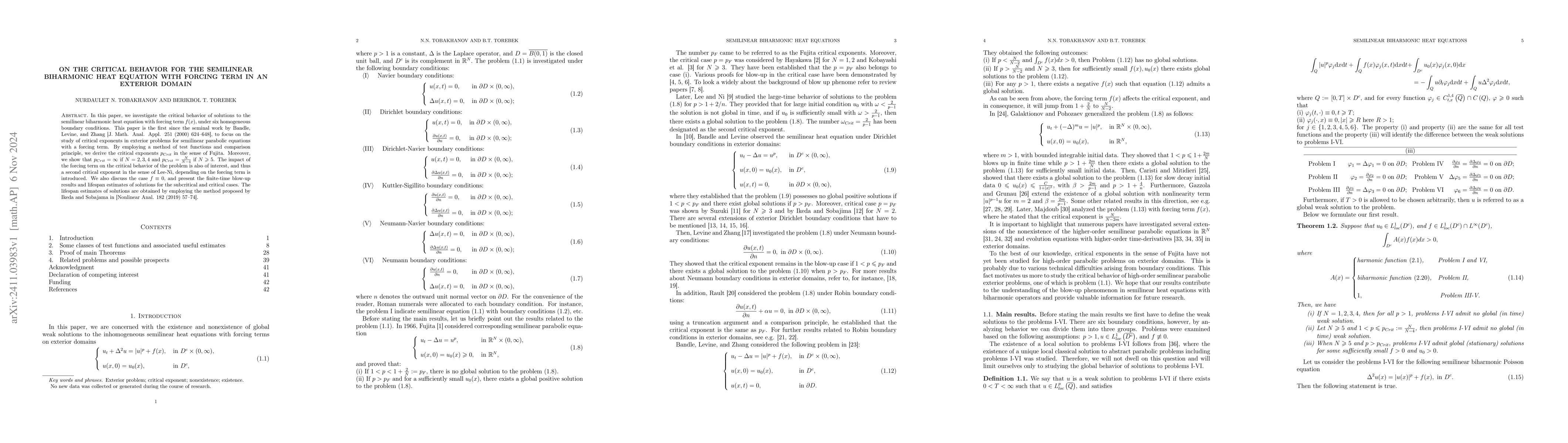 Thumbnail for On the critical behavior for the semilinear biharmonic heat equation
  with forcing term in an exterior domain