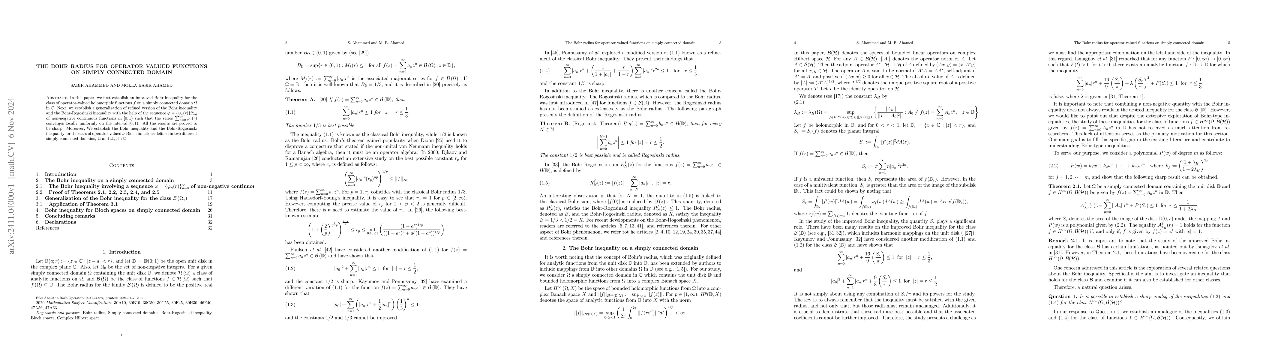 Thumbnail for The Bohr radius for operator valued functions on simply connected domain