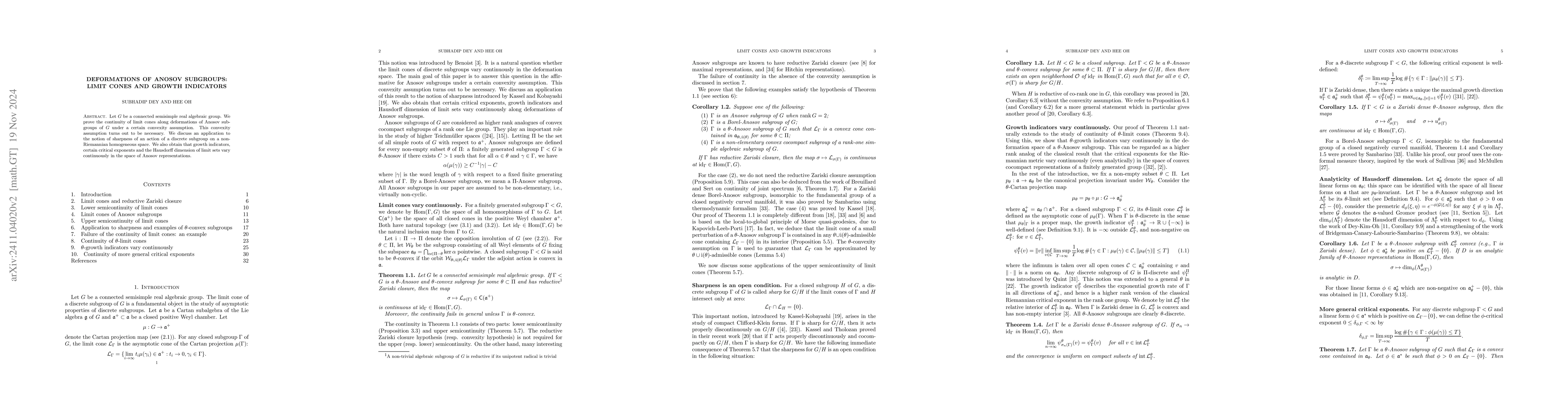 Thumbnail for Deformations of Anosov subgroups: Limit cones and Growth indicators