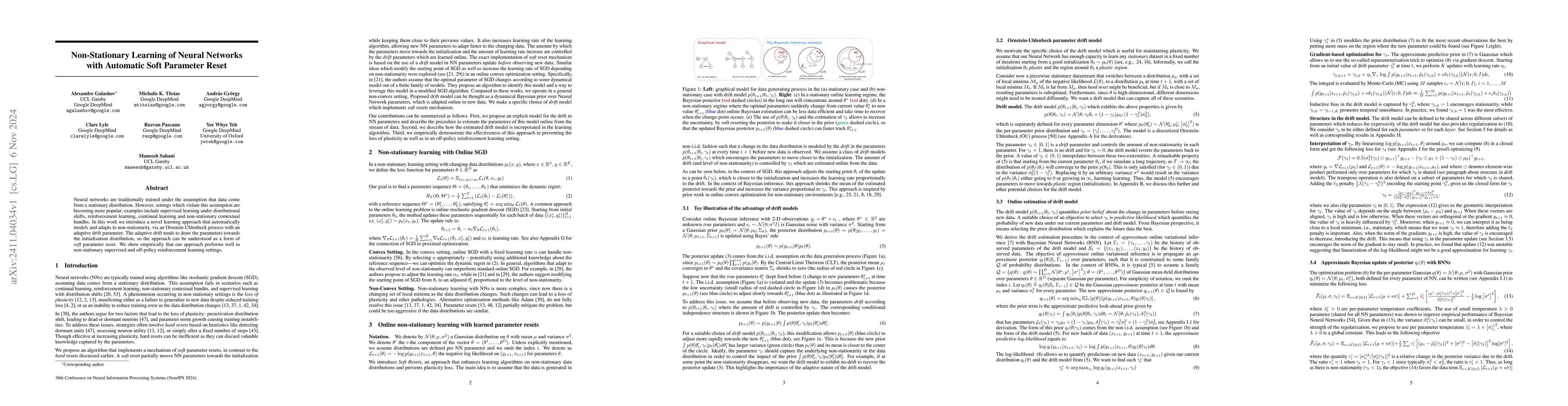 Thumbnail for Non-Stationary Learning of Neural Networks with Automatic Soft Parameter
  Reset