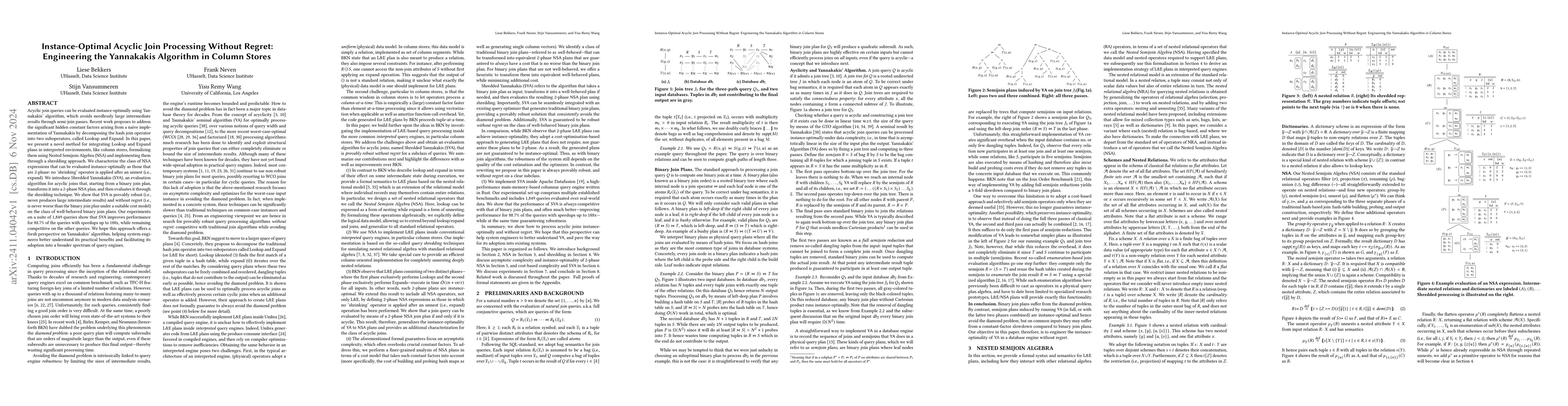 Thumbnail for Instance-Optimal Acyclic Join Processing Without Regret: Engineering the
  Yannakakis Algorithm in Column Stores