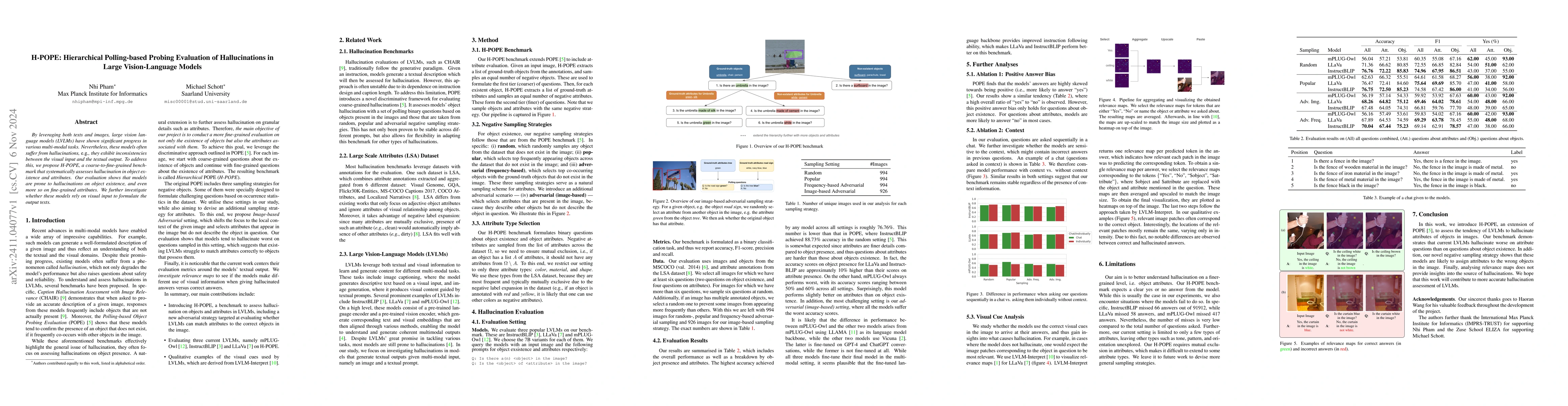 Thumbnail for H-POPE: Hierarchical Polling-based Probing Evaluation of Hallucinations
  in Large Vision-Language Models