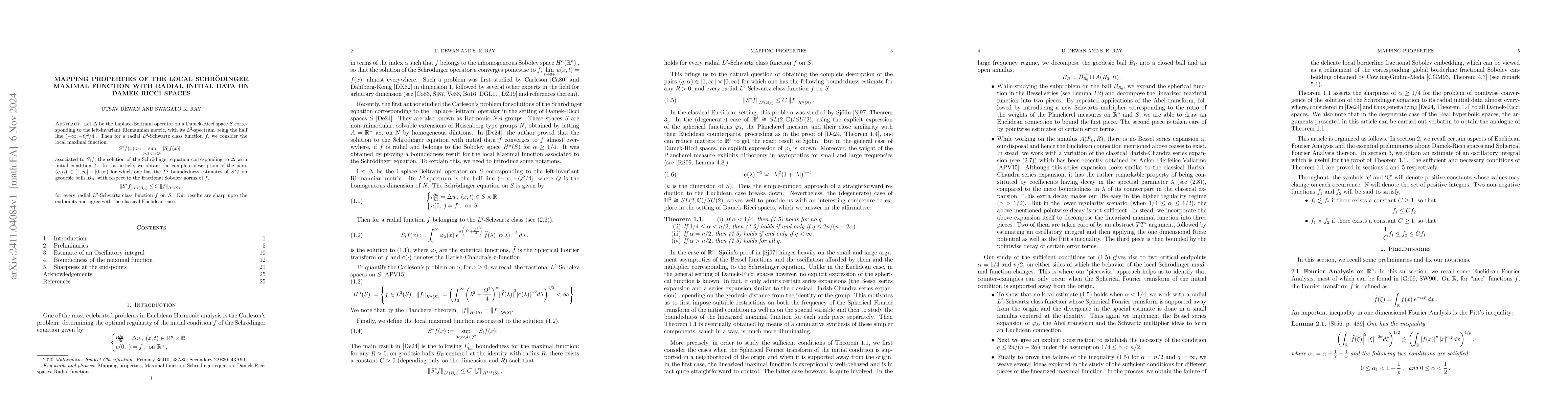 Thumbnail for Mapping properties of the local Schrödinger maximal function with
  radial initial data on Damek-Ricci spaces