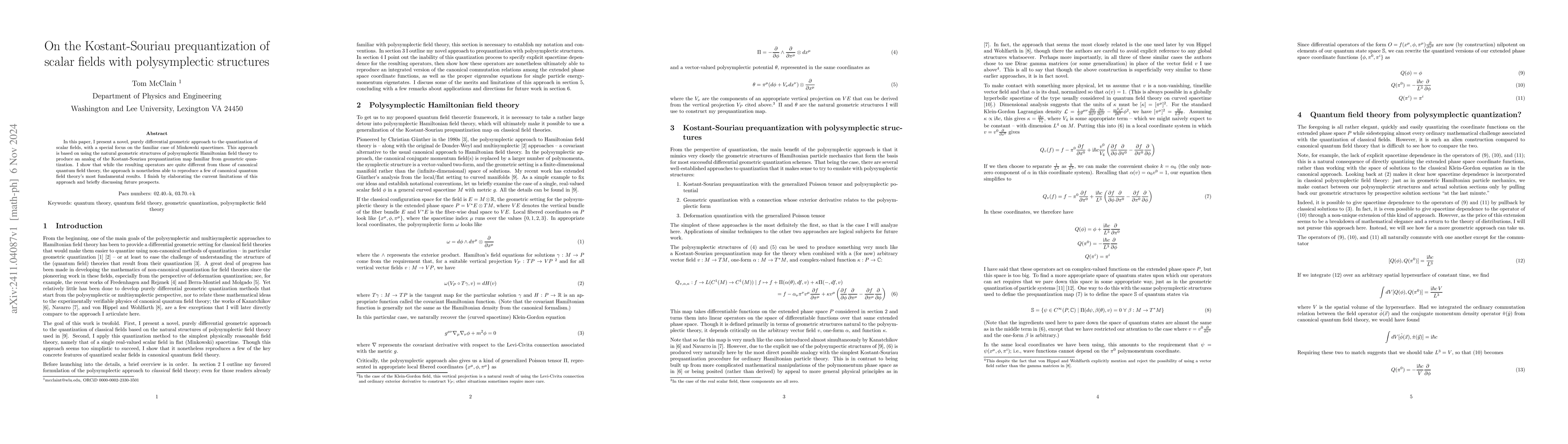 Thumbnail for On the Kostant-Souriau prequantization of scalar fields with
  polysymplectic structures