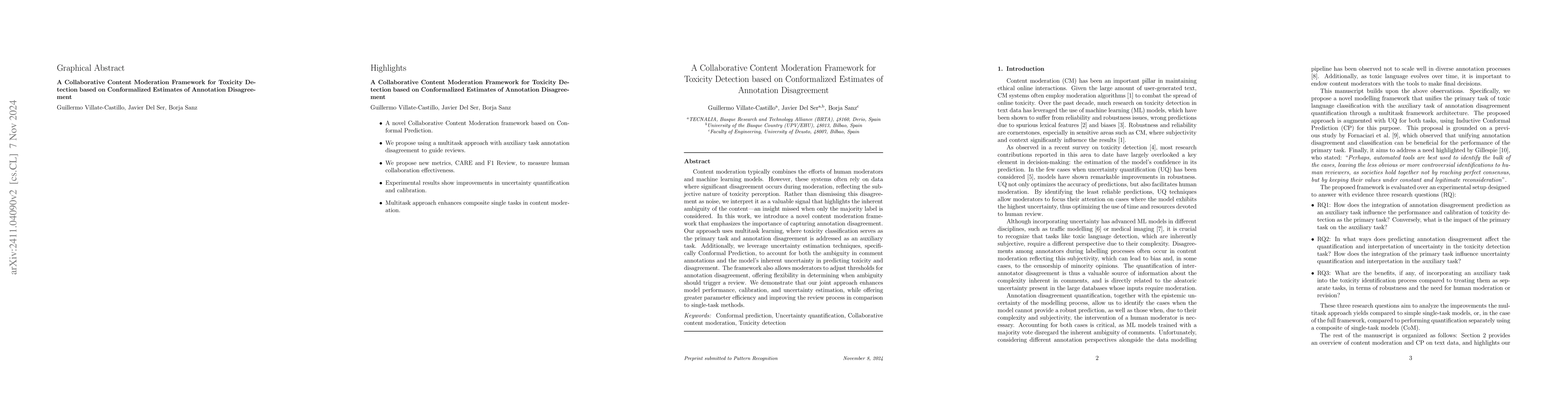 Thumbnail for A Collaborative Content Moderation Framework for Toxicity Detection
  based on Conformalized Estimates of Annotation Disagreement